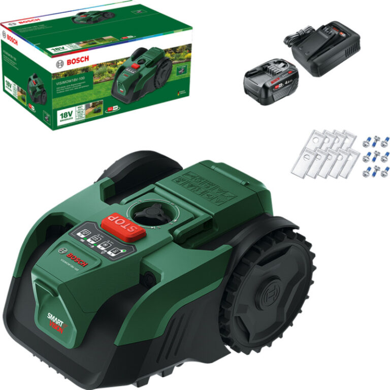 Bosch VISIMOW 18V-100 - 100 mÂ² - 4,0 Ah og Knivsæt Robotplæneklipper