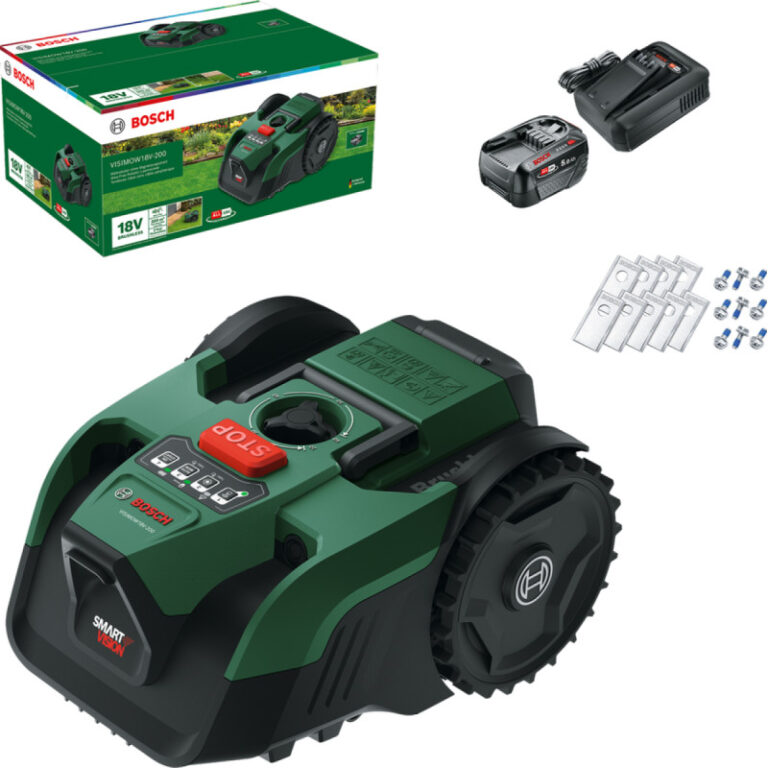Bosch VISIMOW 18V-200 200 mÂ² - 5,0 Ah og Knivsæt Robotplæneklipper